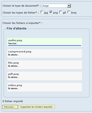 Import des fichiers en progression