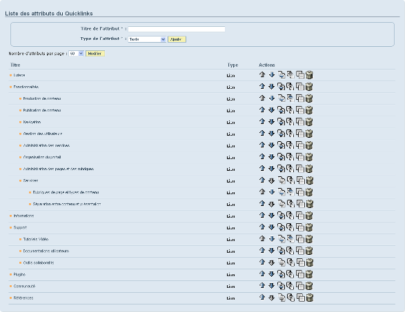 Liste d'attributs