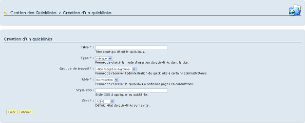 Création d'un Quicklinks